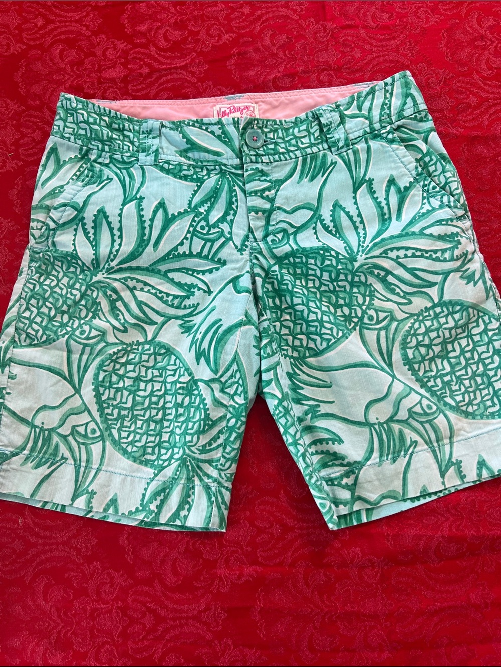 Lilly Pulitzer Pineapple Print Shorts Green Tropical Women's Size 4